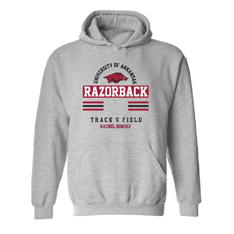 Arkansas - NCAA Women's Track & Field : Rachel Homoly - Classic Fashion Shersey Hooded Sweatshirt Hoodie with Button Placket Classic Preppy Arkansas - NCAA Women's Track & Field : Rachel Homoly - Classic Fashion Shersey Hooded Sweatshirt Hoodie with Button Placket Classic Preppy