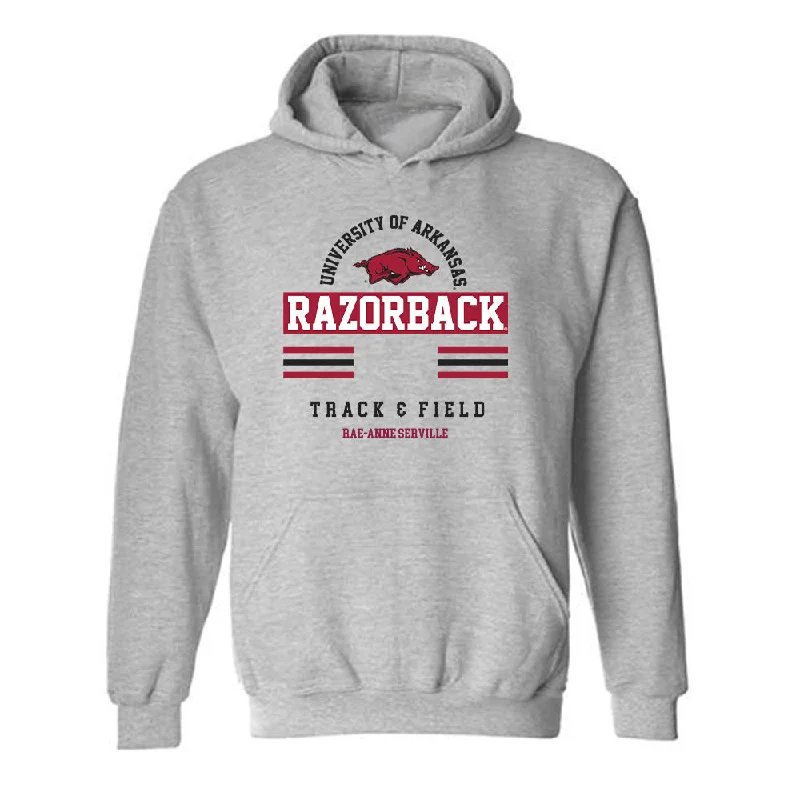 Arkansas - NCAA Women's Track & Field : Rae-Anne Serville - Classic Fashion Shersey Hooded Sweatshirt Hoodie with Mock Neck Collared Structured Arkansas - NCAA Women's Track & Field : Rae-Anne Serville - Classic Fashion Shersey Hooded Sweatshirt Hoodie with Mock Neck Collared Structured