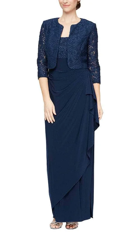 Alex Evenings - 84122475 Sleeveless with Bolero Jacket Long Dress Ribbed Jacket Pleated Jacket Ruffled Jacket Alex Evenings - 84122475 Sleeveless with Bolero Jacket Long Dress Ribbed Jacket Pleated Jacket Ruffled Jacket