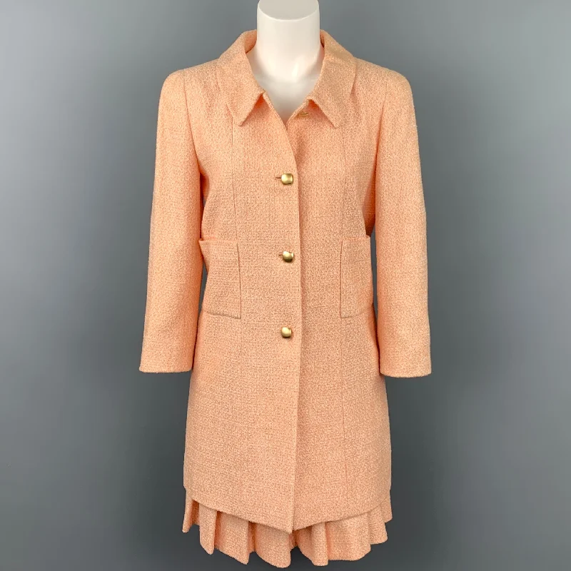 CHANEL 01C Size 6 Peach Sorbet Tweed Cotton Blend Jacket Skirt Set Satin Jacket Silk Jacket Chiffon Jacket CHANEL 01C Size 6 Peach Sorbet Tweed Cotton Blend Jacket Skirt Set Satin Jacket Silk Jacket Chiffon Jacket
