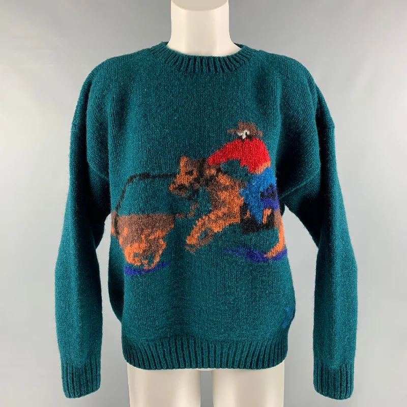 Vintage GAP 1989 Size M Green Wool Brown Oversized Cowboy Sweater Solid Color Striped Floral Print Vintage GAP 1989 Size M Green Wool Brown Oversized Cowboy Sweater Solid Color Striped Floral Print
