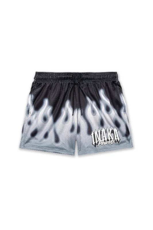 WHITE FLAME MESH SHORTS