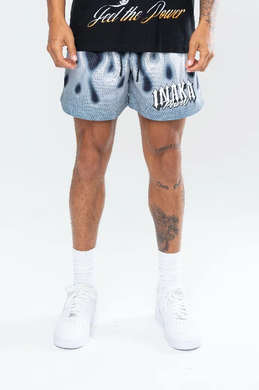 WHITE FLAME MESH SHORTS