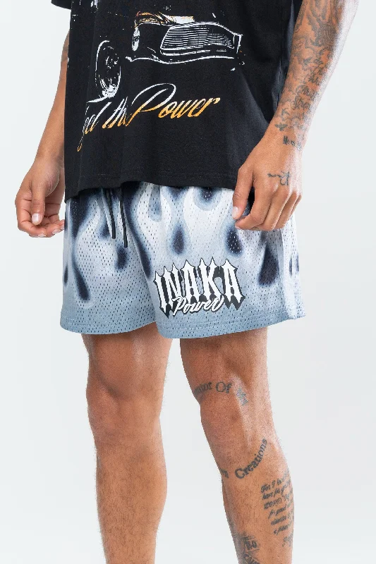 WHITE FLAME MESH SHORTS