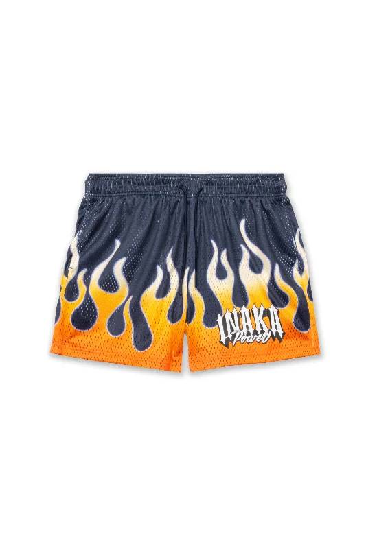 ORANGE FLAME MESH SHORTS