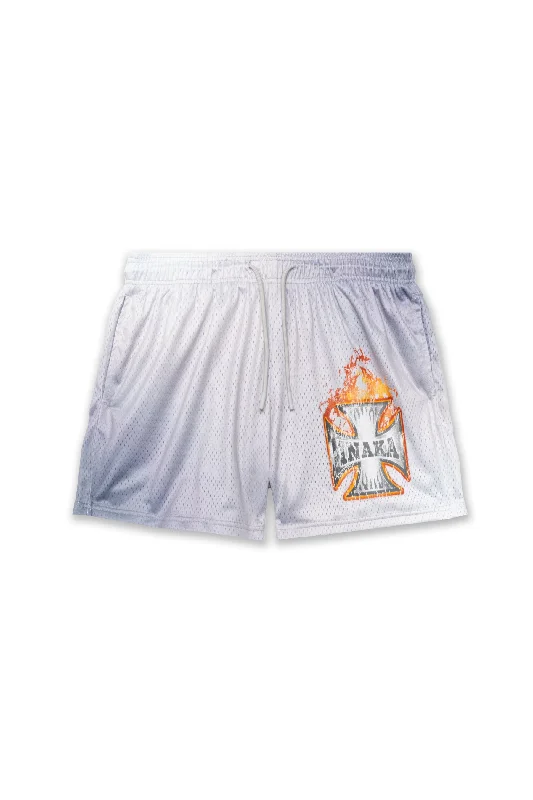 CROSS FLAME MESH SHORTS - CHROME