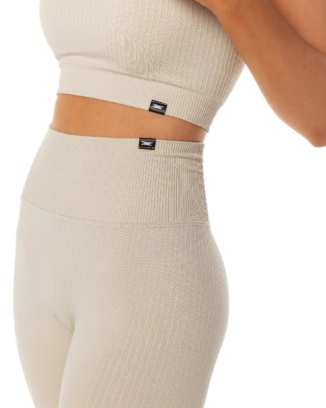 Ribbed Seamless Leggings - Beige