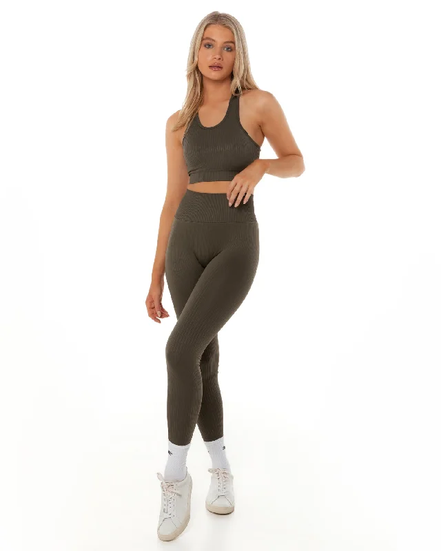 Ribbed Seamless Leggings - Olive