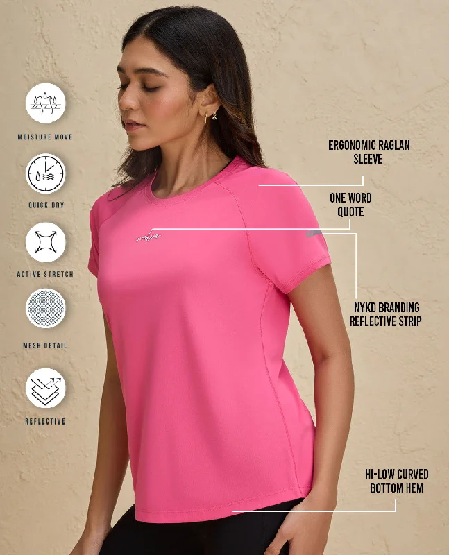 Nykd By Nykaa Quick Dry Half Sleeves Regular Fit Running Tee-NYK033-Pink