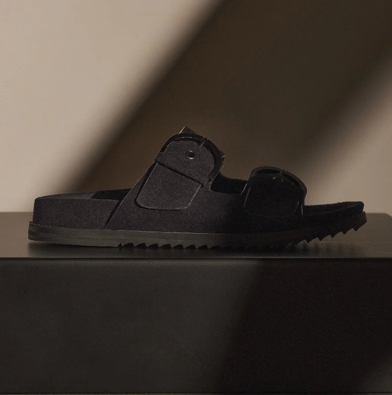 Women's Suede Buckle Slide - Black