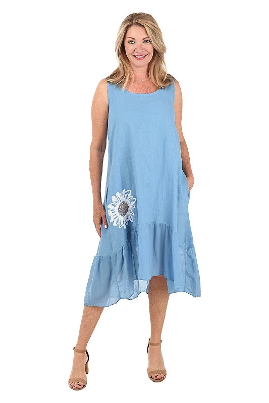 Sequin Sunflower High-Low Linen Dress