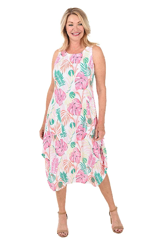 Tropical Leaf Sleeveless Convertible Patio Dress