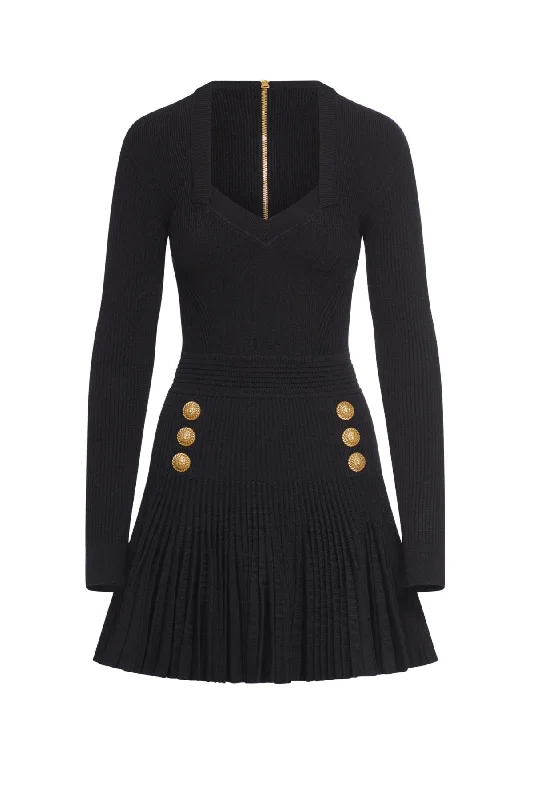 Balmain Button Embellished Flared Mini Dress - Black