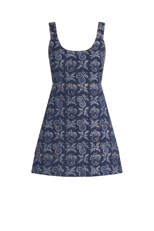 Etro Cherry Jacquard Denim Mini Dress - Navy Blue