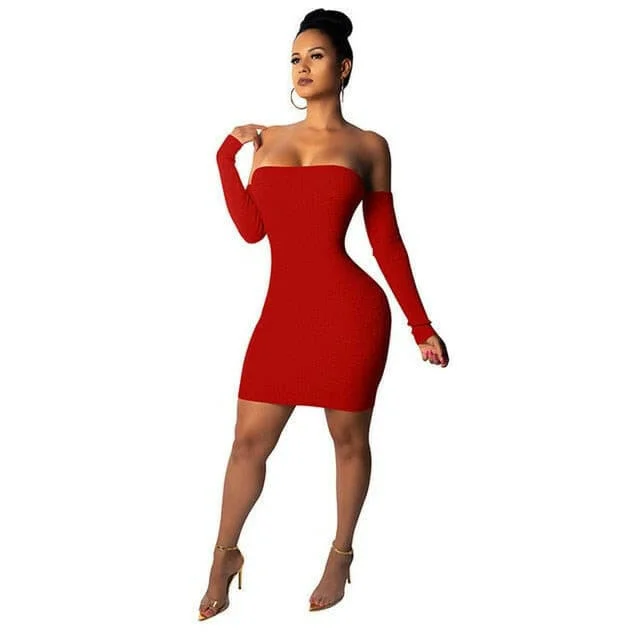 Knitted Long Sleeve Mini Bandage Dress Club Party Winter Off Shoulder Backless Lace Up Bodycon Dresses