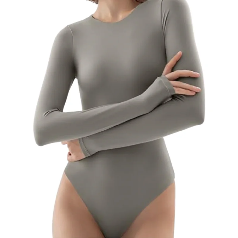 Grey Long Sleeve Seamless Bodysuit