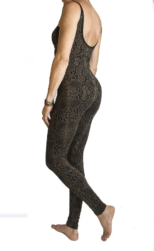 Low Back Catsuit Snake Olive-green Black