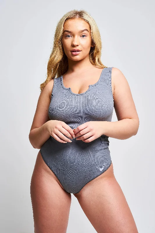 CREORA RECYCLED RIB NOTCH NECK BODYSUIT – GREY