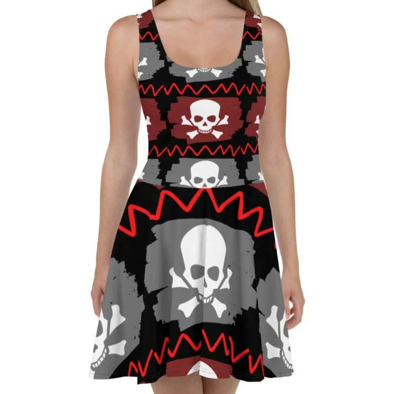 Skull Crossbones Print Skater Dress