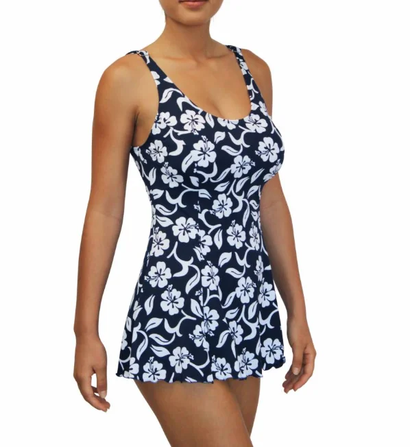 Tank Dress One Piece Hibiscus Navy