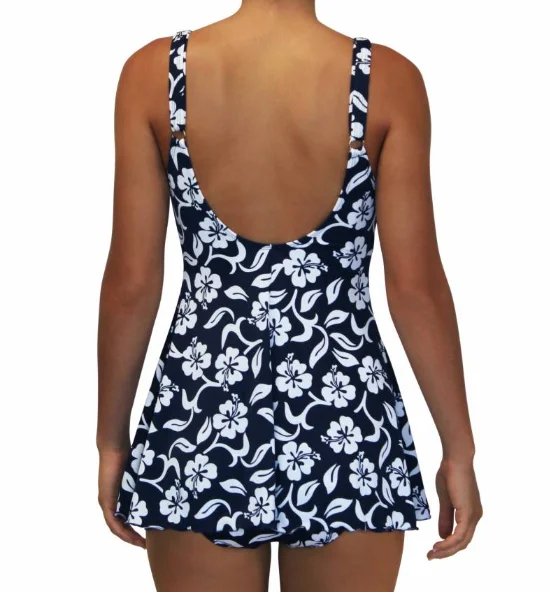 Tank Dress One Piece Hibiscus Navy