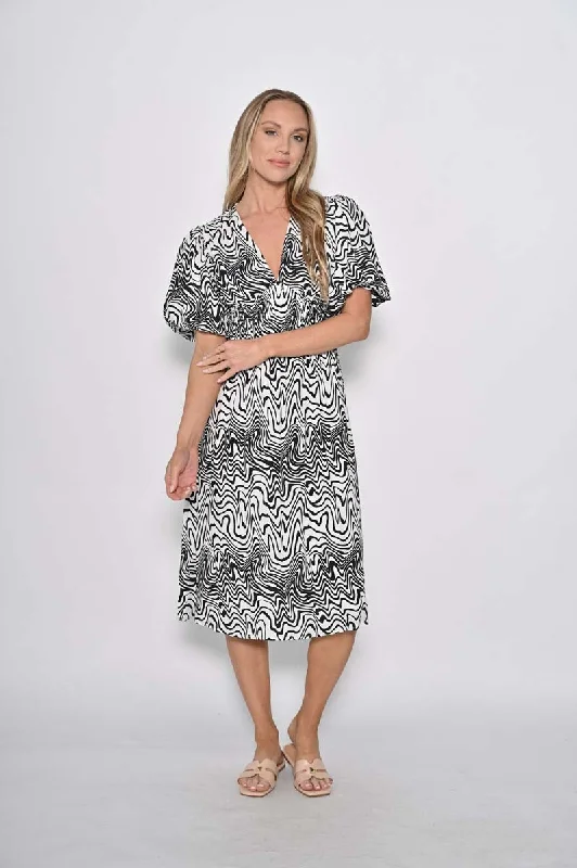 Vanessa Black Swirl Midi Dress