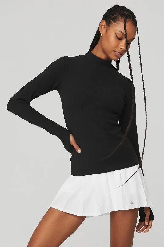 Wellness Rib Mock Neck Long Sleeve - Black