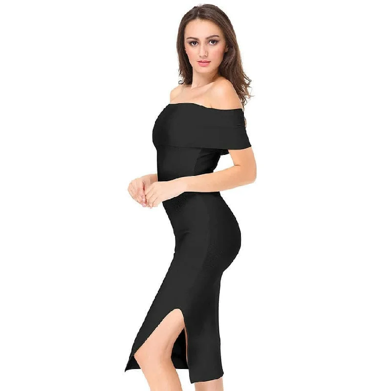 White Celebrity Runway Bandage Dress Women Black Red Sexy Off Shoulder Midi Bodycon Evening Party Dress Vestido