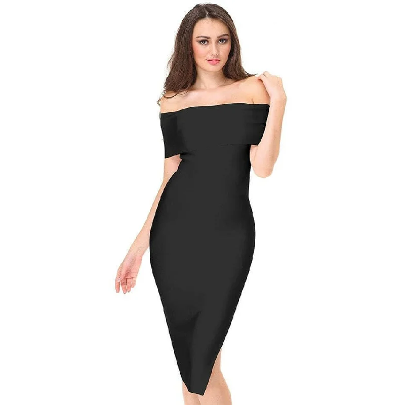 White Celebrity Runway Bandage Dress Women Black Red Sexy Off Shoulder Midi Bodycon Evening Party Dress Vestido