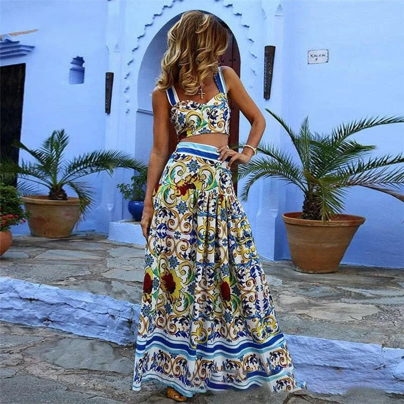 Women Summer Long Dress Bohemian Print Sexy Elegant Party Night Vintage Beach Dress Plus Size