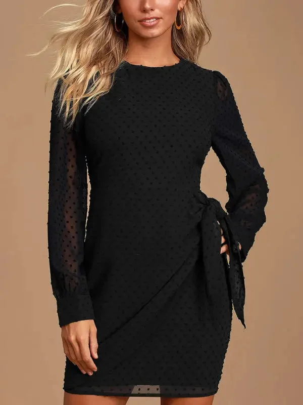 Women's Long Sleeve Chiffon Ball Knot Dress