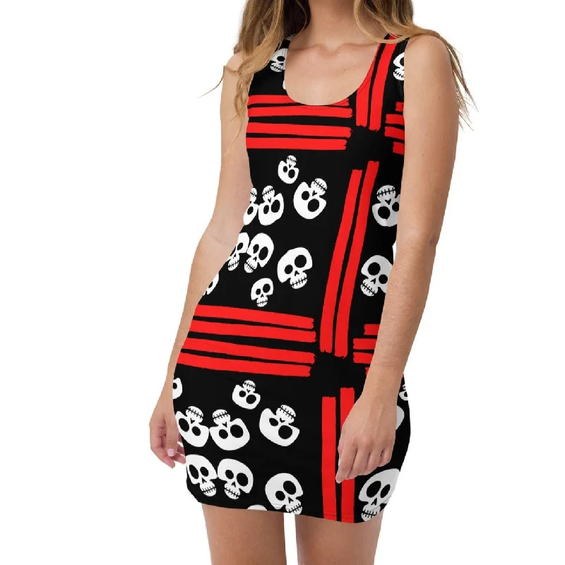 Women's Red & Black Skull Print Dress