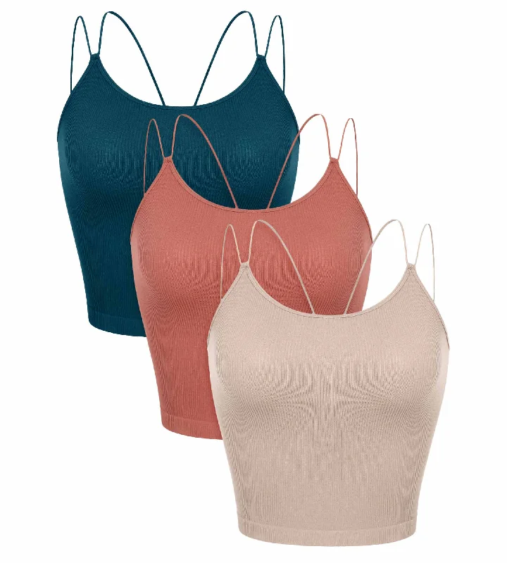 3 Pack Seamless Double Straps Cropped Ribbed Camisole