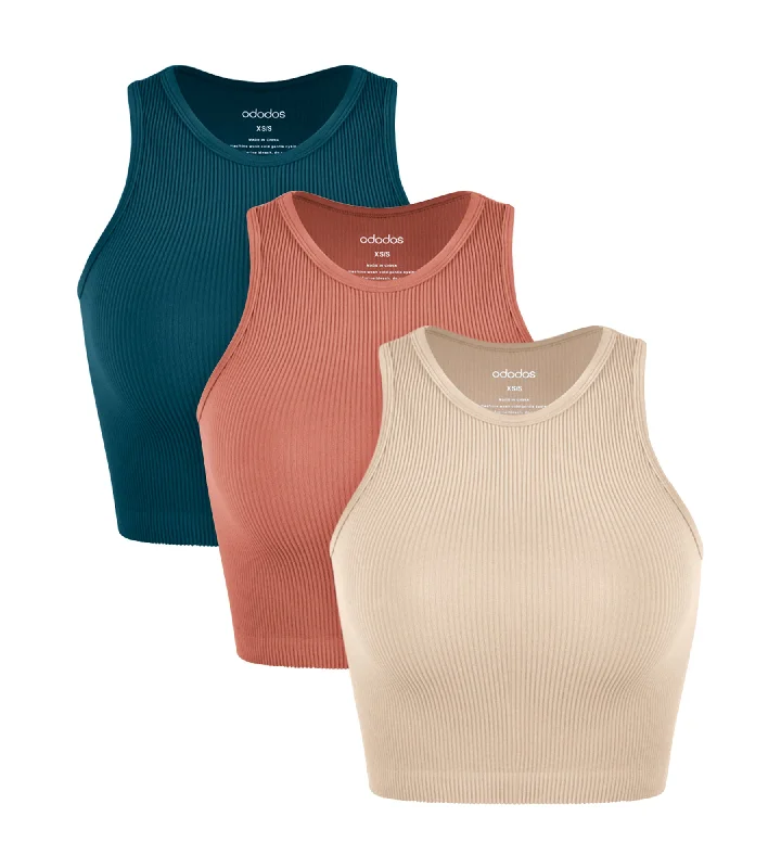 3-Pack Seamless Ribbed High Neck Cropped Tank Tops