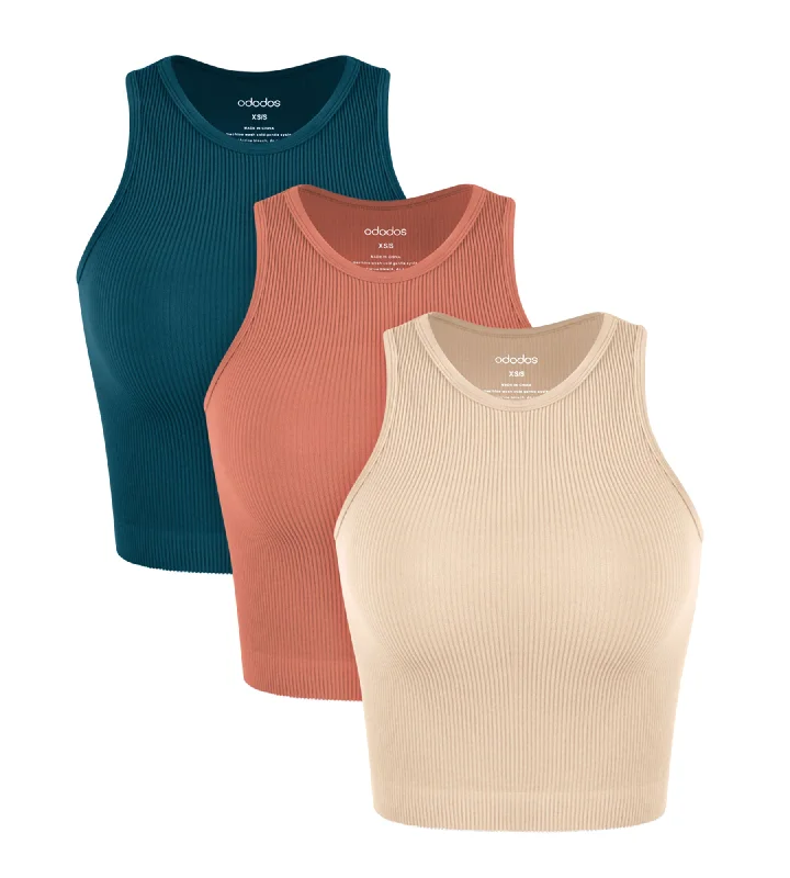 3-Pack Seamless Ribbed High Neck Tank Tops