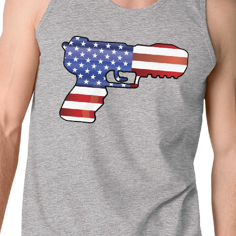 American Flag Pistol Mens Tank Top Unique Gift For Gun Supporters