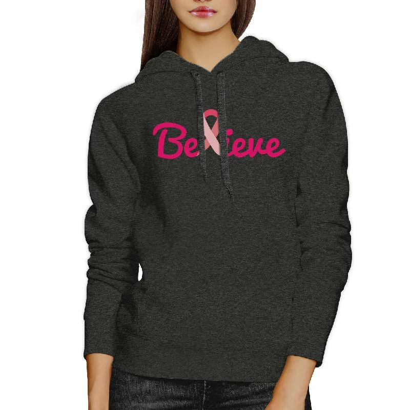 Believe Breast Cancer Awareness Dark Grey Hoodie