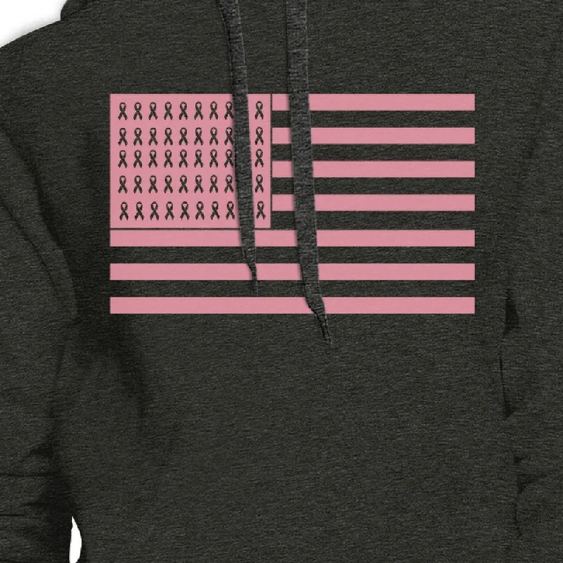 Breast Cancer Awareness Pink Flag Dark Grey Hoodie