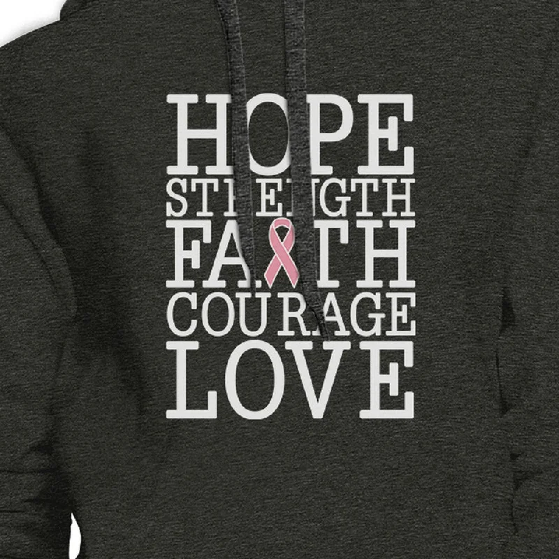 Hope Strength Faith Courage Love Breast Cancer Dark Grey Hoodie