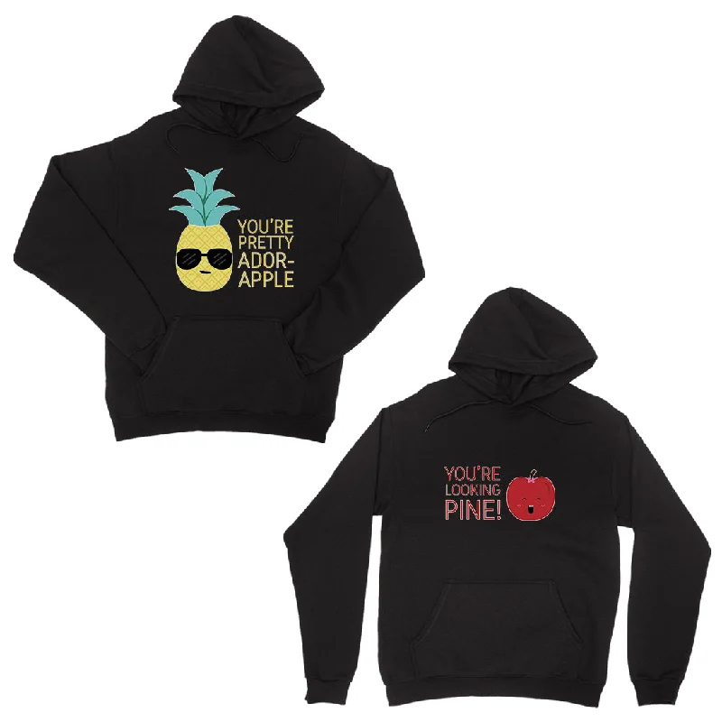 Pineapple Apple Black Matching Couple Hoodies Cute Newlywed Gift