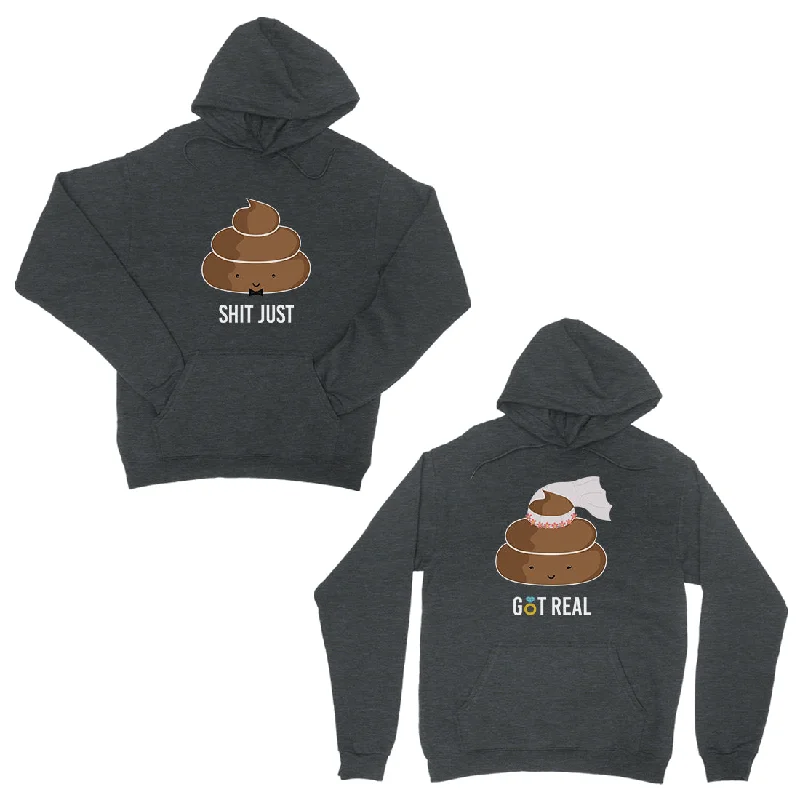 Poop Shit Got Real Dark Grey Matching Couple Hoodies For Christmas