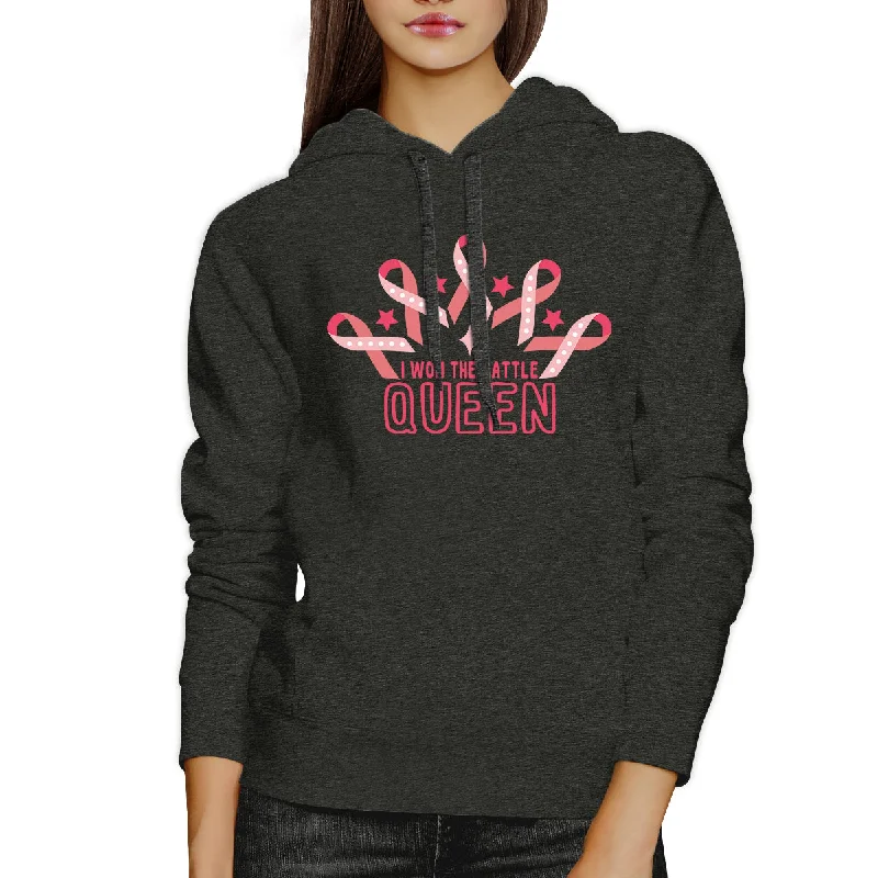 Won The Battle Queen Breast Cancer Awareness Dark Grey Hoodie