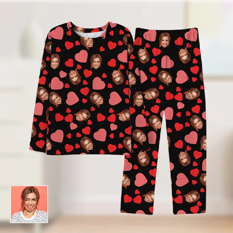 4FunGift® Custom Face Long Sleeved Pajamas Personalized Heart Sleepwear Gifts