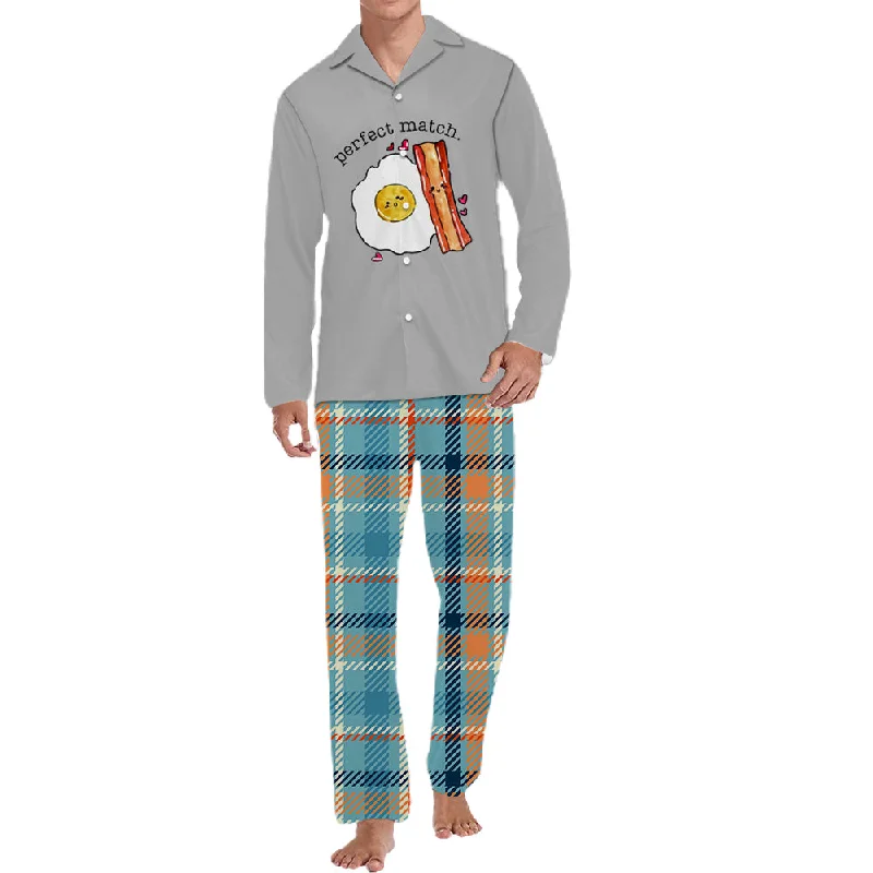 4FunGift® Perfect Match Omelette Bacon Print Couple Pajamas Sleeping Wear Valentine's Day