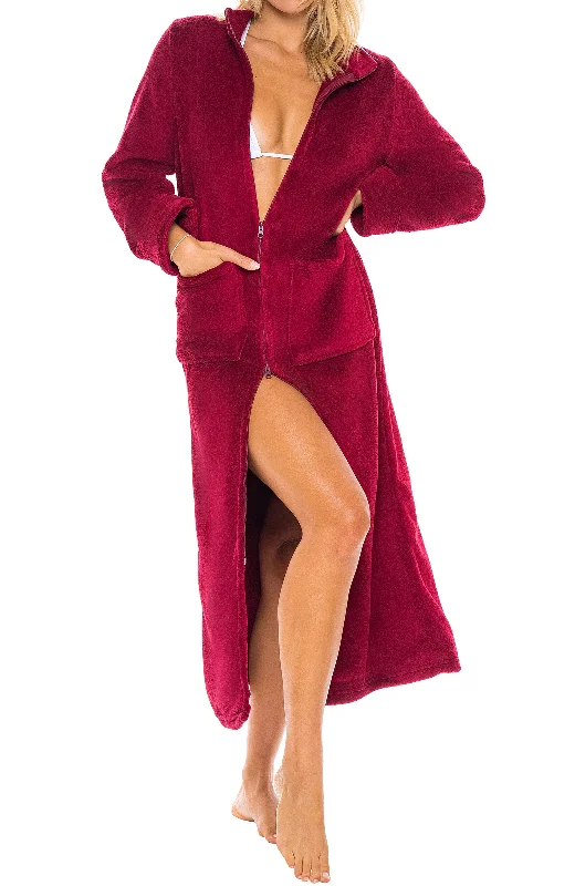 Women's Zip Up Plush Robe, Slim Fit Bathrobe with Two Way Zipper