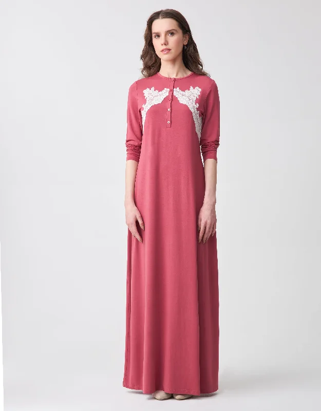 Button Front Nightgown with Lace California Pink