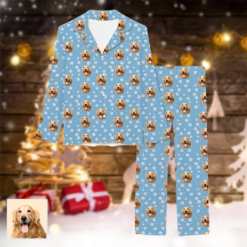 Christmas Snowflake Print Long Sleeve Pajama Set for Pet Lover