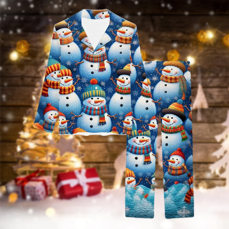 Christmas Snowflake Snowman Print Winter Pajama Set for Her