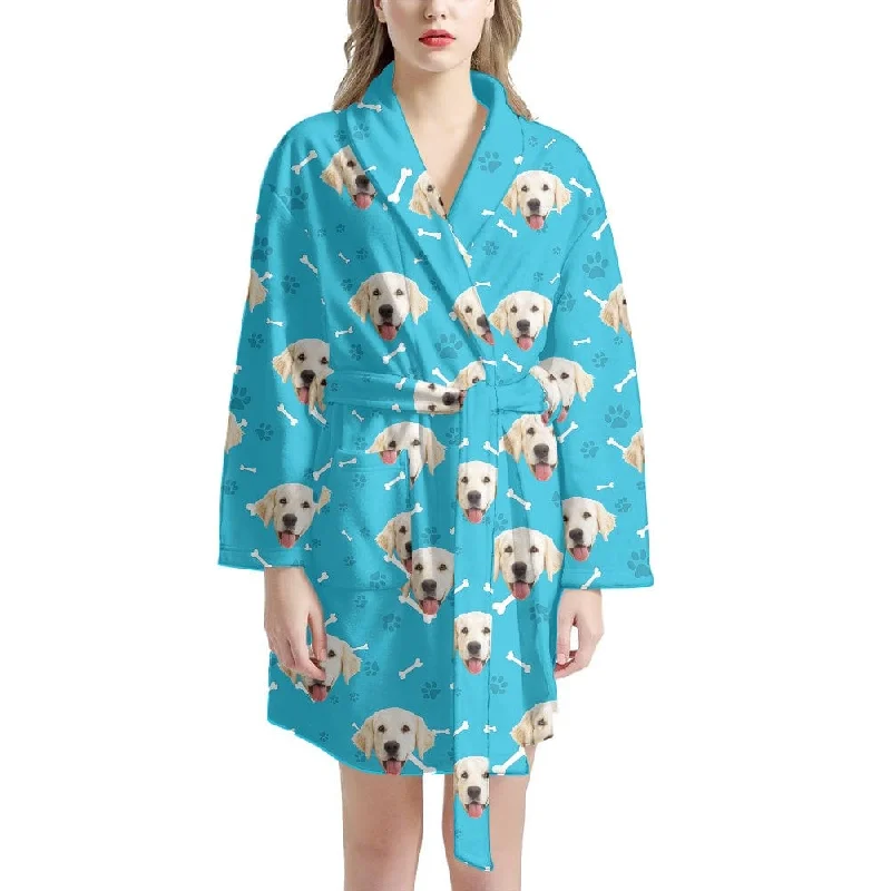 Custom Face Dog Smiley Face Women's Summer Bathrobe Gifts for Her