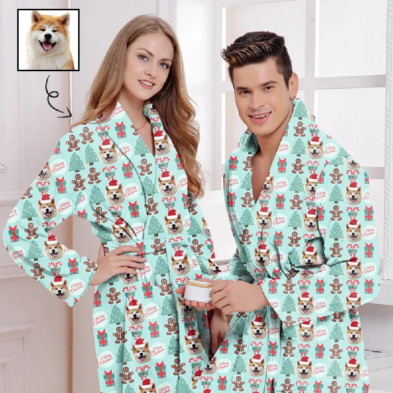 Custom Face Fleece Robe Christmas Pet Gift Personalized All Over Print Pajama Kimono Robe for Men Women